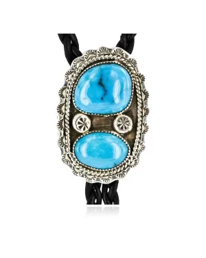 Handmade Certified Authentic Navajo .925 Sterling Silver Natural Turquoise Native American Bolo Tie 24382 Handmade Certified Authentic Navajo .925 Sterling Silver Natural Turquoise Native American Bolo Tie 24382