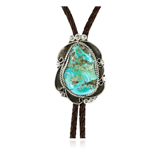 Handmade Certified Authentic Navajo .925 Sterling Silver Natural Turquoise Native American Bolo Tie  24392-3