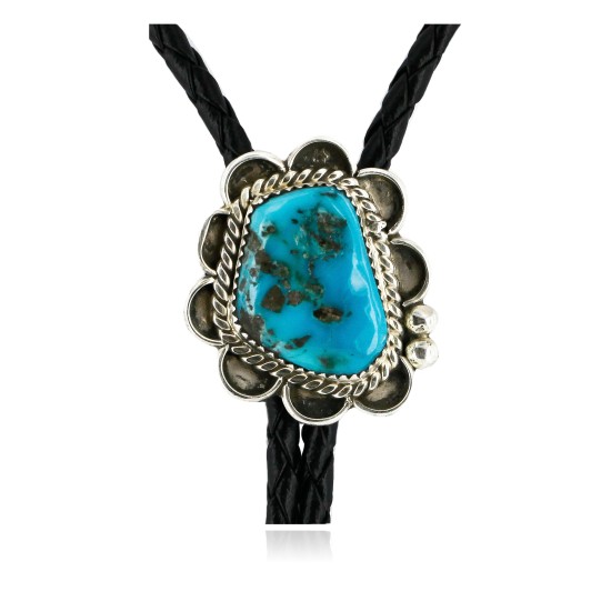 Handmade Certified Authentic Navajo .925 Sterling Silver Natural Turquoise Native American Bolo Tie  24406-4