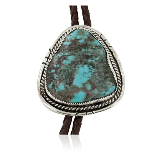 Handmade Certified Authentic Navajo .925 Sterling Silver Natural Turquoise Native American Bolo Tie 24479-2