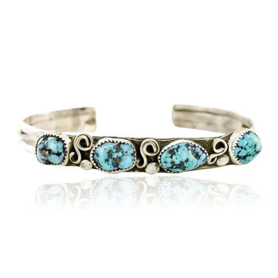 Handmade Certified Authentic Navajo .925 Sterling Silver Natural Turquoise Native American Bracelet 12755-2 Handmade Certified Authentic Navajo .925 Sterling Silver Natural Turquoise Native American Bracelet 12755-2