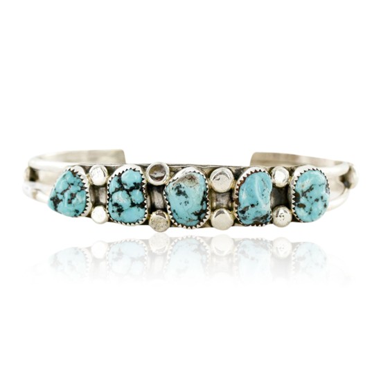 Handmade Certified Authentic Navajo .925 Sterling Silver Natural Turquoise Native American Bracelet 12755-4 Handmade Certified Authentic Navajo .925 Sterling Silver Natural Turquoise Native American Bracelet 12755-4
