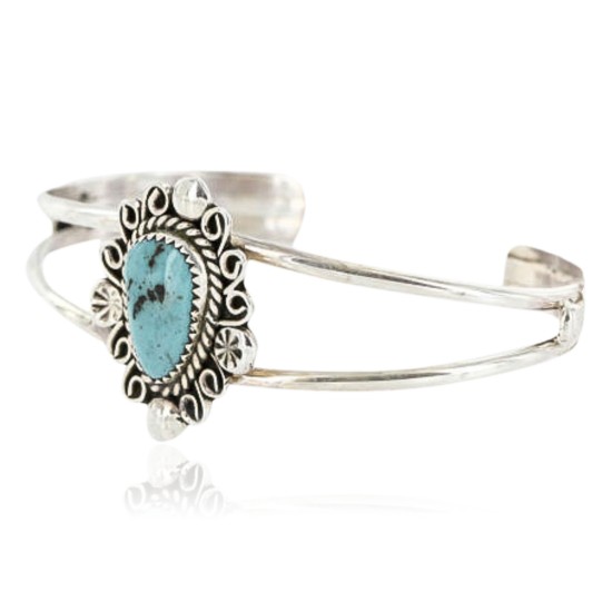Handmade Certified Authentic Navajo .925 Sterling Silver Natural Turquoise Native American Bracelet 371030901835