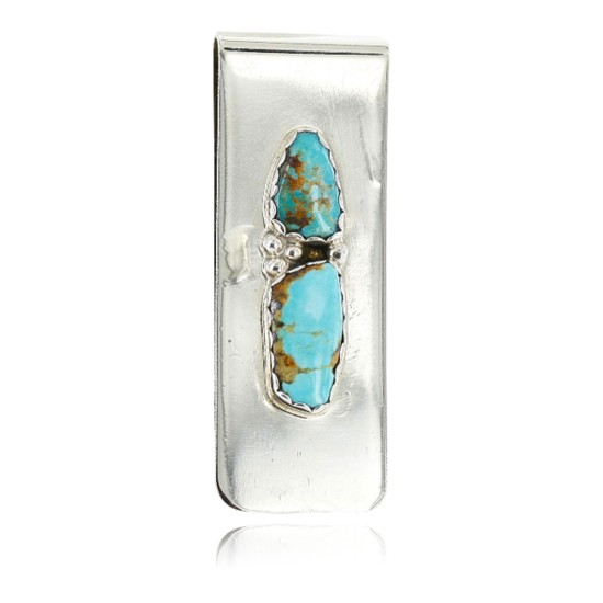 Handmade Certified Authentic Navajo .925 Sterling Silver Natural Turquoise Native American Money Clip 11244-6 All Products 390976066657 11244-6 (by LomaSiiva)