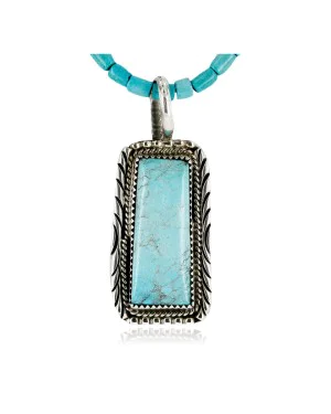 Handmade Certified Authentic Navajo .925 Sterling Silver Natural Turquoise Native American Necklace 15082