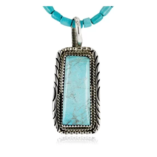 Handmade Certified Authentic Navajo .925 Sterling Silver Natural Turquoise Native American Necklace 15082