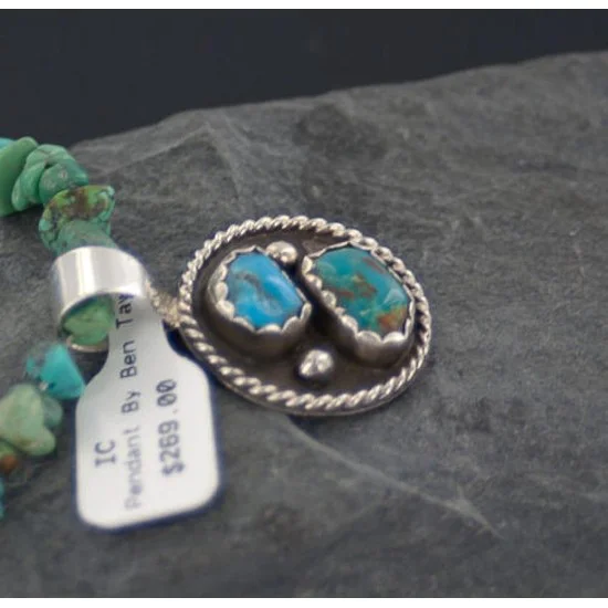 Handmade Certified Authentic Navajo .925 Sterling Silver Natural Turquoise Native American Necklace 370897275216