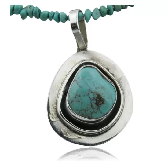 Handmade Certified Authentic Navajo .925 Sterling Silver Natural Turquoise Native American Necklace 370949636317