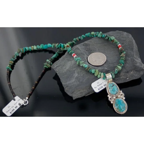 Handmade Certified Authentic Navajo .925 Sterling Silver Natural Turquoise Native American Necklace 390658387071