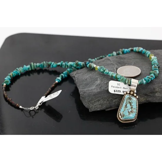 Handmade Certified Authentic Navajo .925 Sterling Silver Natural Turquoise Native American Necklace 390747480285