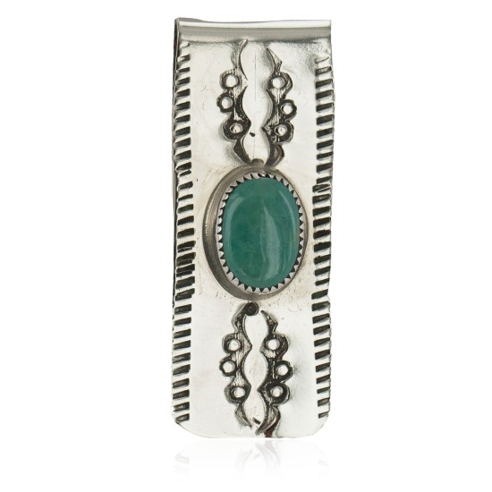 Handmade Certified Authentic Navajo .925 Sterling Silver Natural Turquoise Native American Nickel Money Clip 10533-10