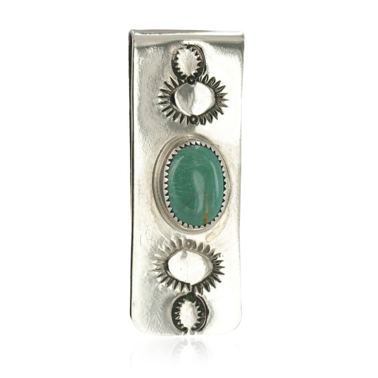 Handmade Certified Authentic Navajo .925 Sterling Silver Natural Turquoise Native American Nickel Money Clip 10533-11
