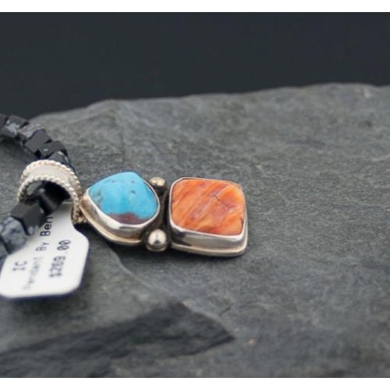 Handmade Certified Authentic Navajo .925 Sterling Silver Natural Turquoise Spiny Oyster Native American Necklace 390592060532 Handmade Certified Authentic Navajo .925 Sterling Silver Natural Turquoise Spiny Oyster Native American Necklace 390592060532
