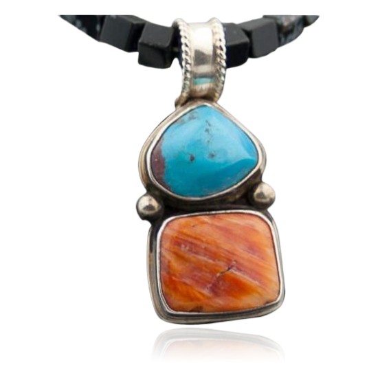 Handmade Certified Authentic Navajo .925 Sterling Silver Natural Turquoise Spiny Oyster Native American Necklace 390592060532 Handmade Certified Authentic Navajo .925 Sterling Silver Natural Turquoise Spiny Oyster Native American Necklace 390592060532
