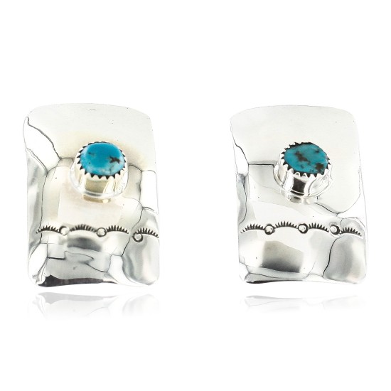 Handmade Certified Authentic Navajo .925 Sterling Silver Natural Turquoise Stud Native American Earrings 17139-3
