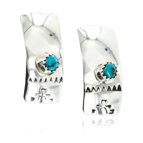 Handmade Certified Authentic Navajo .925 Sterling Silver Natural Turquoise Stud Native American Earrings 18093