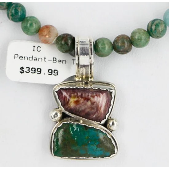 HANDMADE Certified Authentic Navajo .925 Sterling Silver PURPLE Spiny and Turquoise Native American Necklace 371102813002