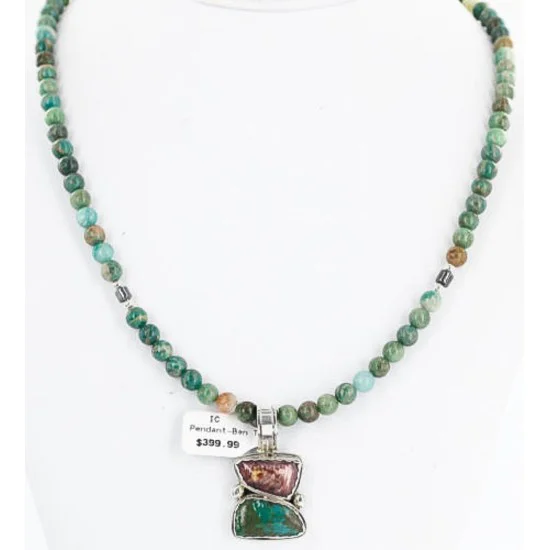 HANDMADE Certified Authentic Navajo .925 Sterling Silver PURPLE Spiny and Turquoise Native American Necklace 371102813002