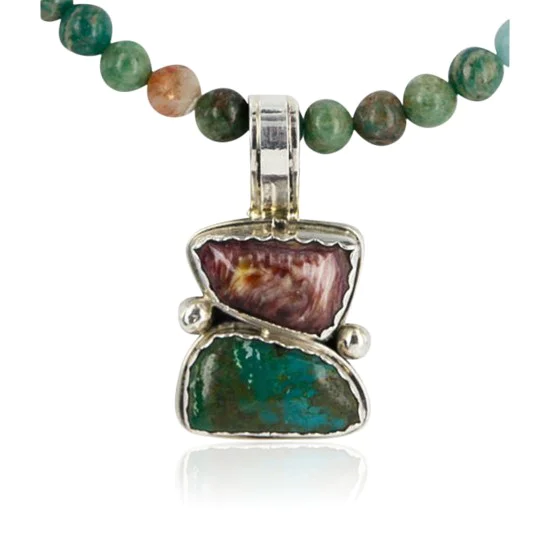 HANDMADE Certified Authentic Navajo .925 Sterling Silver PURPLE Spiny and Turquoise Native American Necklace 371102813002