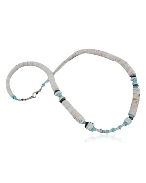 Handmade Certified Authentic Navajo .925 Sterling Silver Spiny Oyster and Turquoise Graduated Heishi Native American Necklace 370916953876