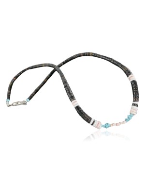 Handmade Certified Authentic Navajo .925 Sterling Silver Spiny Oyster and Turquoise Graduated Heishi Native American Necklace 390677849173