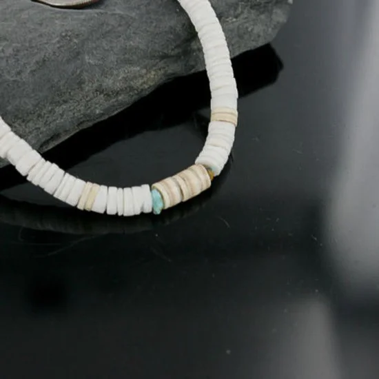 Handmade Certified Authentic Navajo .925 Sterling Silver Spiny Oyster and Turquoise Graduated Heishi Native American Necklace 390715032843