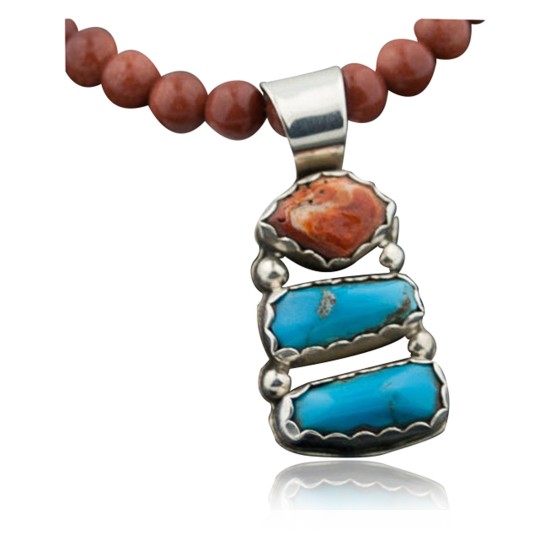 Handmade Certified Authentic Navajo .925 Sterling Silver Spiny Oyster and Turquoise Native American Necklace 370877097358 All Products 370877097358 370877097358 (by LomaSiiva)