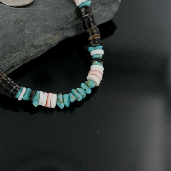 Handmade Certified Authentic Navajo .925 Sterling Silver Spiny Oyster, Turquoise and Graduated Heishi Native American Necklace 390680374969 Handmade Certified Authentic Navajo .925 Sterling Silver Spiny Oyster, Turquoise and Graduated Heishi Native American Necklace 390680374969