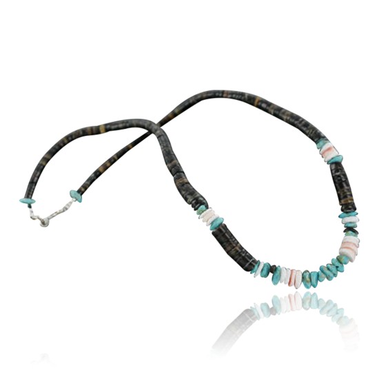 Handmade Certified Authentic Navajo .925 Sterling Silver Spiny Oyster, Turquoise and Graduated Heishi Native American Necklace 390680374969