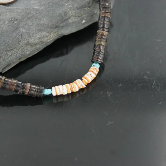 Handmade Certified Authentic Navajo .925 Sterling Silver Spiny Oyster, Turquoise and Graduated Heishi Native American Necklace 390685031086 Handmade Certified Authentic Navajo .925 Sterling Silver Spiny Oyster, Turquoise and Graduated Heishi Native American Necklace 390685031086