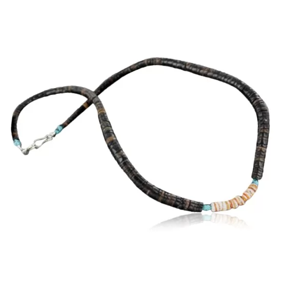 Handmade Certified Authentic Navajo .925 Sterling Silver Spiny Oyster, Turquoise and Graduated Heishi Native American Necklace 390685031086 Handmade Certified Authentic Navajo .925 Sterling Silver Spiny Oyster, Turquoise and Graduated Heishi Native American Necklace 390685031086