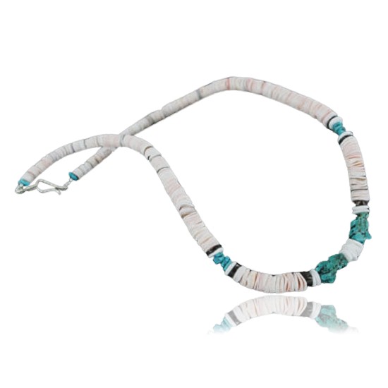 Handmade Certified Authentic Navajo .925 Sterling Silver Spiny Oyster, Turquoise and Graduated Heishi Native American Necklace 390688314868