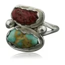 Handmade Certified Authentic Navajo .925 Sterling Silver Stone Mountain Turquoise Coral Native American Ring  390734448094
