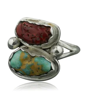 Handmade Certified Authentic Navajo .925 Sterling Silver Stone Mountain Turquoise Coral Native American Ring 390734448094 Handmade Certified Authentic Navajo .925 Sterling Silver Stone Mountain Turquoise Coral Native American Ring 390734448094