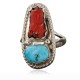 Handmade Certified Authentic Navajo .925 Sterling Silver Turquoise and Coral Native American Ring  390743237905