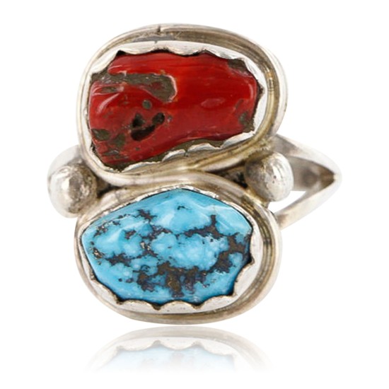Handmade Certified Authentic Navajo .925 Sterling Silver Turquoise and CORAL Native American Ring 390785195752 Handmade Certified Authentic Navajo .925 Sterling Silver Turquoise and CORAL Native American Ring 390785195752