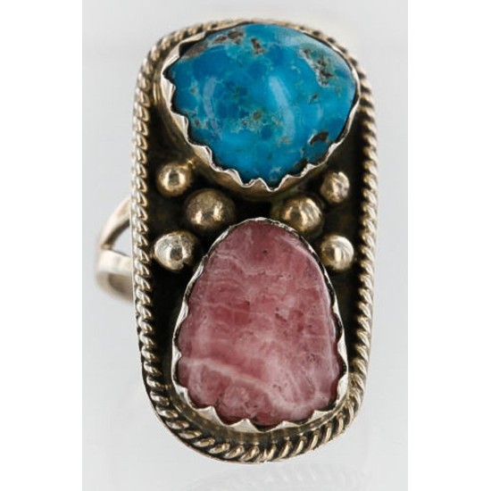 Handmade Certified Authentic Navajo .925 Sterling Silver Turquoise and Native American Pink Charoite Ring 371071744101 Handmade Certified Authentic Navajo .925 Sterling Silver Turquoise and Native American Pink Charoite Ring 371071744101