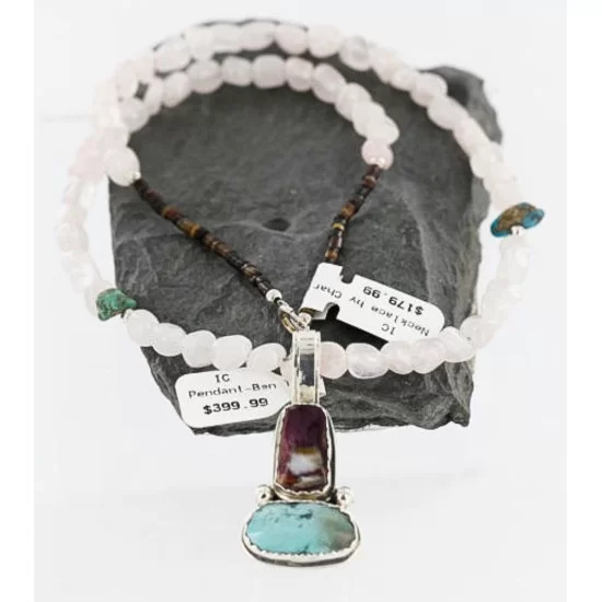 Handmade Certified Authentic Navajo .925 Sterling Silver Turquoise and PURPLE Spiny Oyster Native American Necklace 390851756423 Handmade Certified Authentic Navajo .925 Sterling Silver Turquoise and PURPLE Spiny Oyster Native American Necklace 390851756423