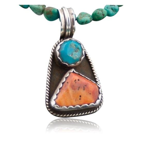 Handmade Certified Authentic Navajo .925 Sterling Silver Turquoise and Spiny Oyster Native American Necklace 390593289491