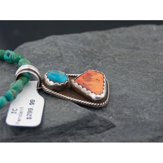 Handmade Certified Authentic Navajo .925 Sterling Silver Turquoise and Spiny Oyster Native American Necklace 390593289491 Handmade Certified Authentic Navajo .925 Sterling Silver Turquoise and Spiny Oyster Native American Necklace 390593289491