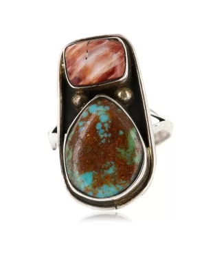 Handmade Certified Authentic Navajo .925 Sterling Silver Turquoise and Spiny Oyster Native American Ring 371010564338 Handmade Certified Authentic Navajo .925 Sterling Silver Turquoise and Spiny Oyster Native American Ring 371010564338