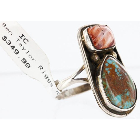 Handmade Certified Authentic Navajo .925 Sterling Silver Turquoise and Spiny Oyster Native American Ring  371010564338 All Products 371010564338 371010564338 (by LomaSiiva)