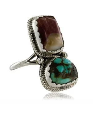 Handmade Certified Authentic Navajo .925 Sterling Silver Turquoise and Spiny Oyster Native American Ring 371068249714 Handmade Certified Authentic Navajo .925 Sterling Silver Turquoise and Spiny Oyster Native American Ring 371068249714