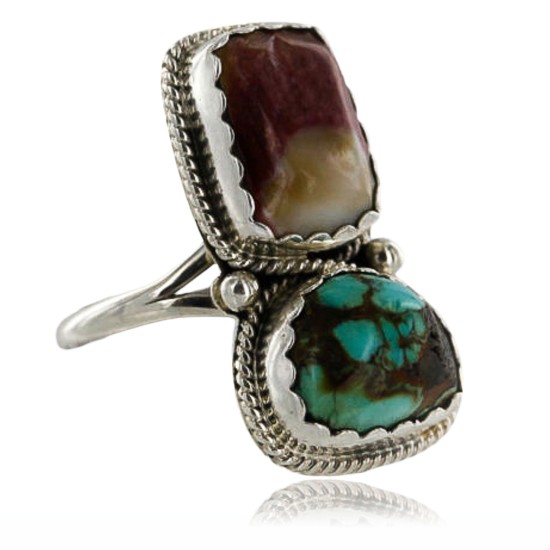 Handmade Certified Authentic Navajo .925 Sterling Silver Turquoise and Spiny Oyster Native American Ring  371068249714