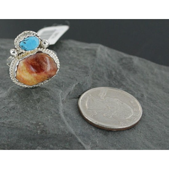 Handmade Certified Authentic Navajo .925 Sterling Silver Turquoise and Spiny Oyster Native American Ring 390714242990 Handmade Certified Authentic Navajo .925 Sterling Silver Turquoise and Spiny Oyster Native American Ring 390714242990