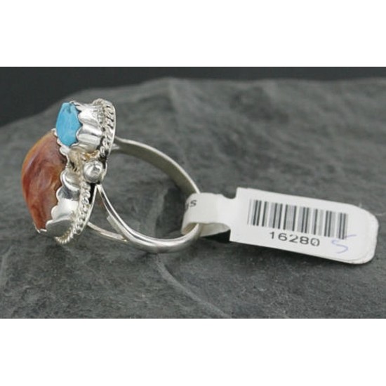 Handmade Certified Authentic Navajo .925 Sterling Silver Turquoise and Spiny Oyster Native American Ring 390714242990 Handmade Certified Authentic Navajo .925 Sterling Silver Turquoise and Spiny Oyster Native American Ring 390714242990