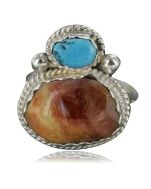 Handmade Certified Authentic Navajo .925 Sterling Silver Turquoise and Spiny Oyster Native American Ring 390714242990 Handmade Certified Authentic Navajo .925 Sterling Silver Turquoise and Spiny Oyster Native American Ring 390714242990