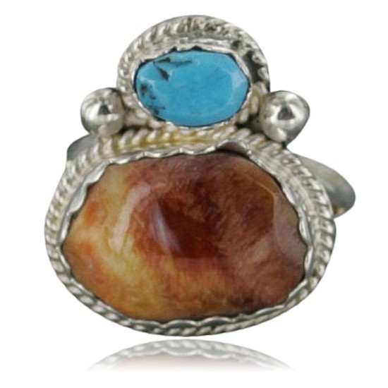 Handmade Certified Authentic Navajo .925 Sterling Silver Turquoise and Spiny Oyster Native American Ring 390714242990 Handmade Certified Authentic Navajo .925 Sterling Silver Turquoise and Spiny Oyster Native American Ring 390714242990