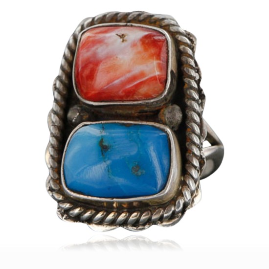 Handmade Certified Authentic Navajo .925 Sterling Silver Turquoise and Spiny Oyster Native American Ring 390743358907 Handmade Certified Authentic Navajo .925 Sterling Silver Turquoise and Spiny Oyster Native American Ring 390743358907