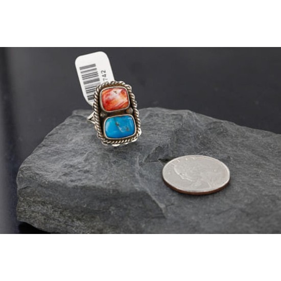 Handmade Certified Authentic Navajo .925 Sterling Silver Turquoise and Spiny Oyster Native American Ring 390743358907 Handmade Certified Authentic Navajo .925 Sterling Silver Turquoise and Spiny Oyster Native American Ring 390743358907